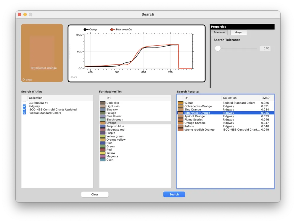 SpectrShop™ 6 Screenshot: Spectral Matching Search